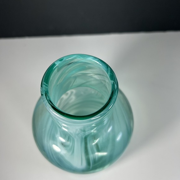 Ikea hand blown glass by lina vuorivirta vase design  10.5" Tall Teal Swirl - Picture 4 of 6